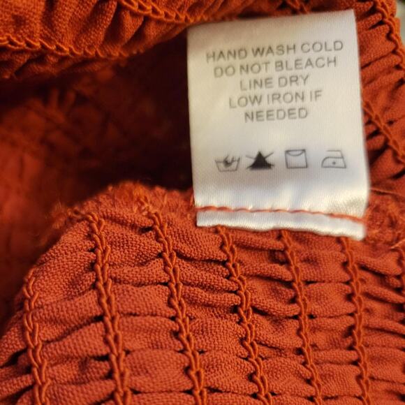 Rust Surplice Neckline Ruffle Sleeve Smocked Waist Blouse Fairy Core Boho Sz XS - Picture 6 of 7